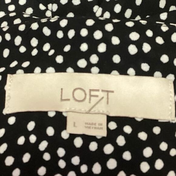 Ann Taylor LOFT Black White Polka Dot Balloon Long Sleeve Peplum Blouse Top L - Picture 3 of 4